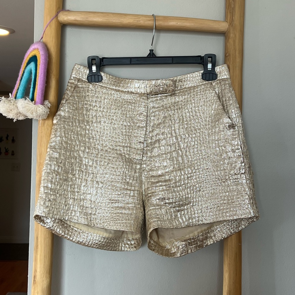Vintage Tribune Standard Gold Foil Shorts Sz 6 | Designer Metallic NYC RARE